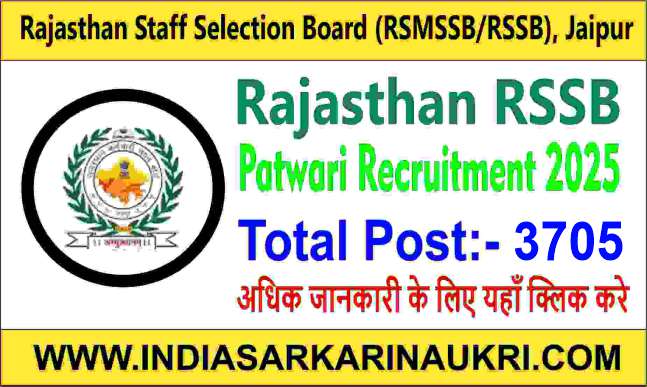 Rajasthan RSSB Patwari Recruitment 2025 Apply Online for 3705 Posts 